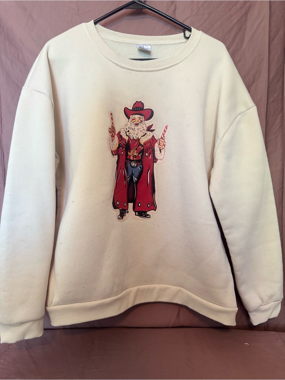 Cream Crewneck Sweatshirt with Red Western Graphic